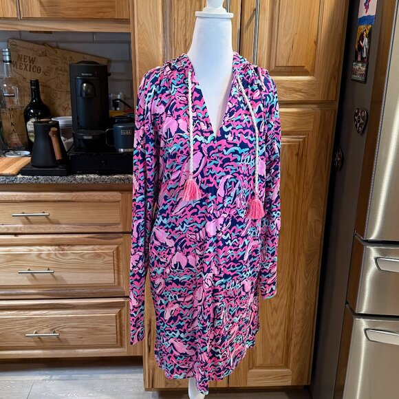 Lilly Pulitzer Dresses & Skirts - Lilly Pulitzer Rylie Cover Up Dress in Resort Navy Pop Up Lobstah Roll, XL, NWOT